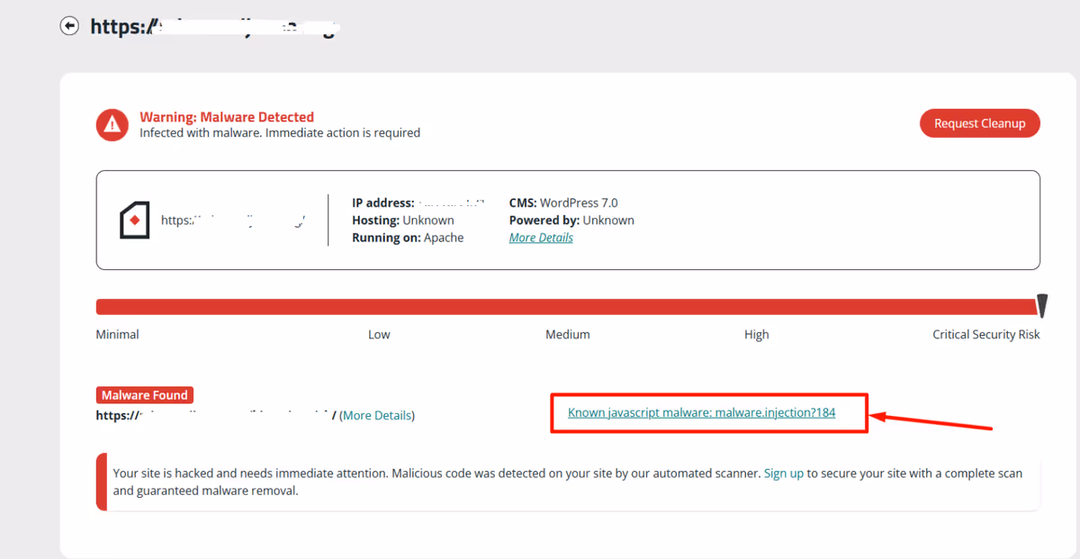 &#8220;Known javascript malware: malware.injection?184&#8221; — Sucuri SiteCheck Finding Explained