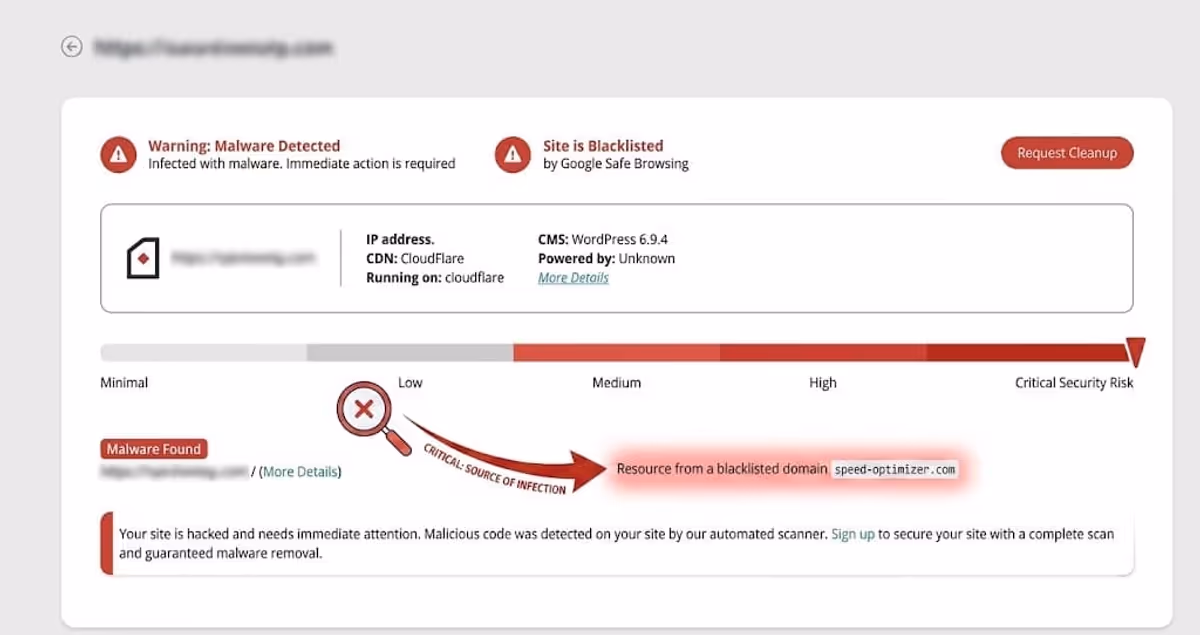 "Resource from a blacklisted domain speed-optimizer.com"