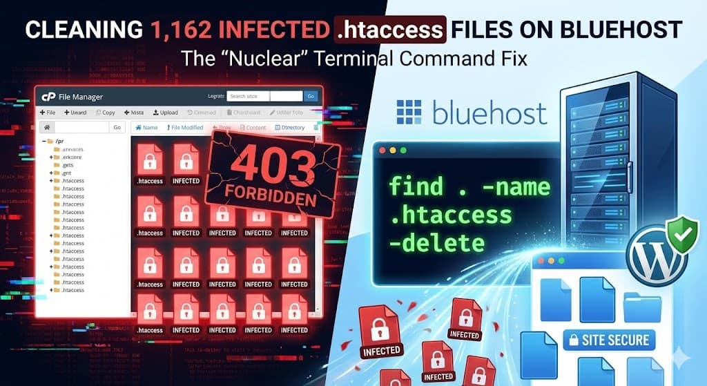 Case Study: Cleaning 1,162 Infected .htaccess Files on Bluehost (The "Lockout" Hack)